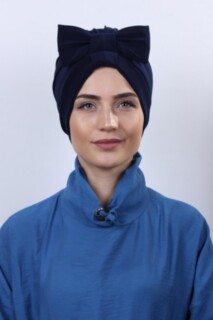 Double-Sided Bonnet Navy Blue with Bow - 100285290 - Hijab