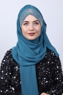 Stone Boneli Design Shawl Petrol Blue - 100282954 - Hijab