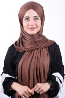 شال قطن ممشط بثلاثة خطوط بني - Hijab