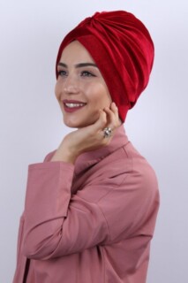 Velvet Nevru Bonnet Red - 100283087 - Hijab