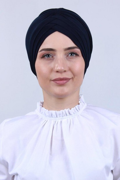 Double-Sided 3-Striped Bonnet Navy Blue - 100285268 - Hijab
