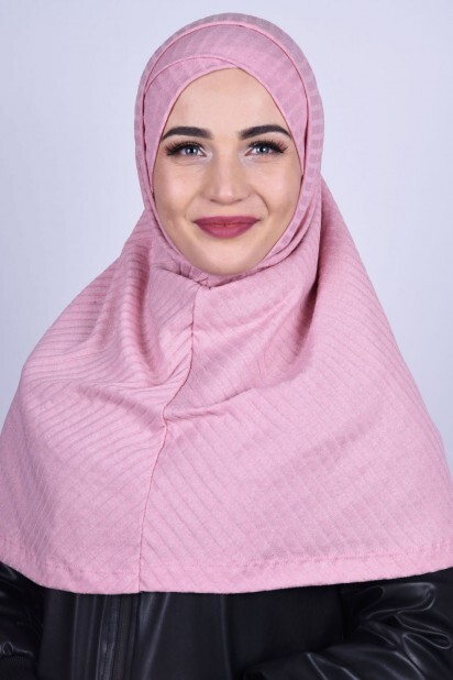 apraz Boneli Triko Hijab Pudra Pembesi - Hijab
