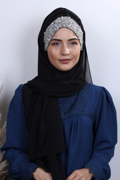 Châle Bonnet Stone Design Noir - Hijab