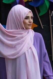 بودرة شال شيفون سادة وردي - Hijab