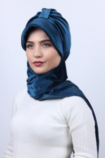 Velvet Shawl Hat Bonnet Petrol Blue - 100283136 - Hijab