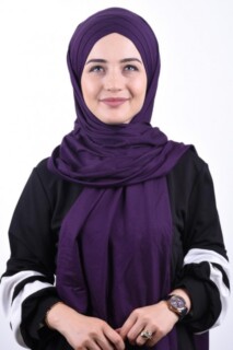 شال قطن منسوج بثلاثة خطوط أرجواني - Hijab
