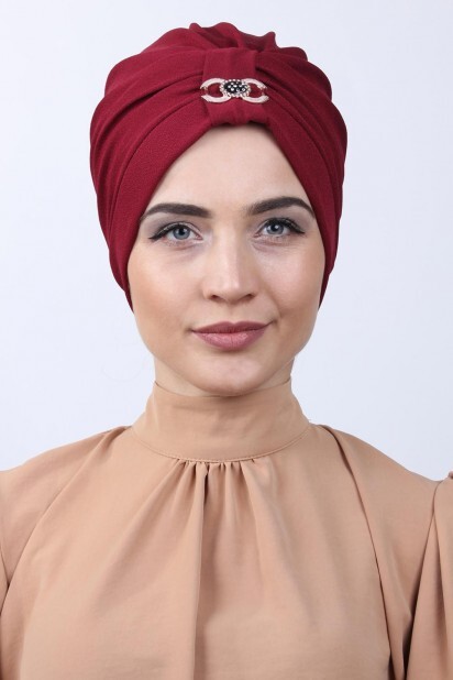 Buckled Claret Red Double-Sided Bonnet - 100285170 - Hijab
