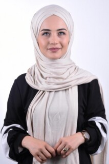 شال قطن 3 خطوط لون الحجر - Hijab