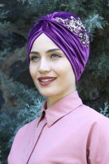 Velvet Sequined Vera Bonnet Purple - 100285068 - Hijab