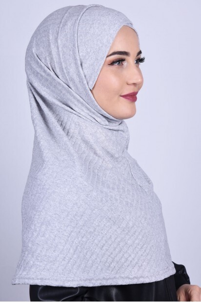 Cross Bonnet Knitwear Hijab Gray