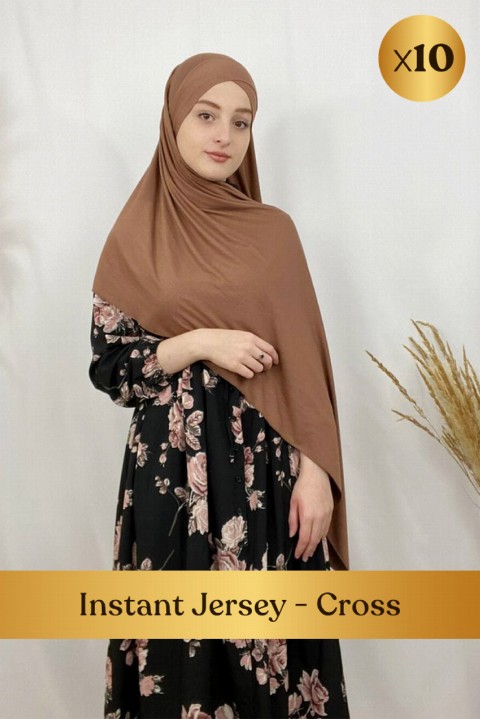 Hijab jersey premium, prêt à nouer, bandeau croisé intégré - en box 10 pièces - Hijab