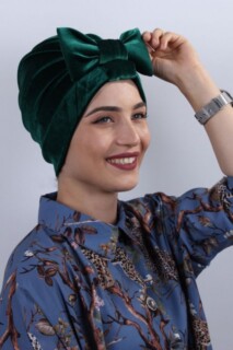 Velvet Bow Bone Emerald Green - 100283026 - Hijab