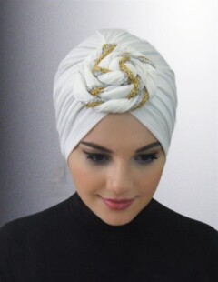 قبعة دونات جاهزة لون أبيض - Hijab