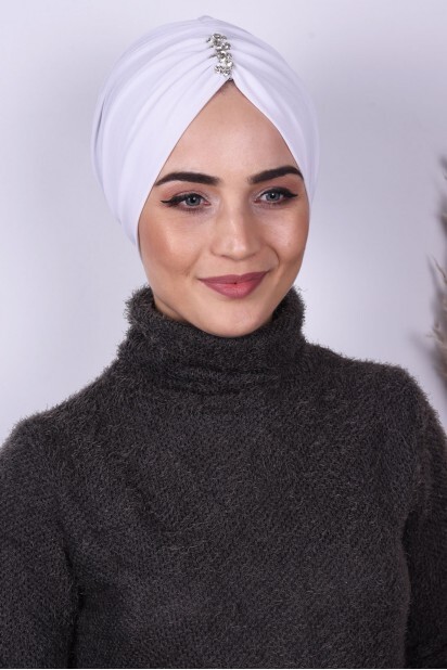 بونيه مطوي باللون الأبيض - Hijab