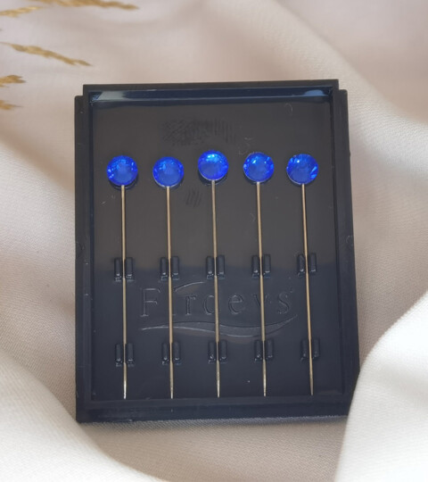 Crystal hijab pins Set of 5 Rhinestone Luxury Scarf Needles 5pcs pins - Blue