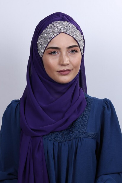 Stone Design Bonnet Châle Violet - Hijab