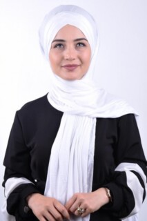 شال قطن منسوج بثلاثة خطوط أبيض - Hijab