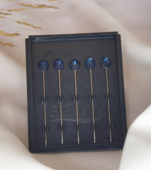Crystal hijab pins Set of 5 Rhinestone Luxury Scarf Needles 5pcs pins - Midnight Blue