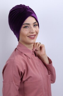 Velvet Nevru Bonnet Purple - 100283082 - Hijab