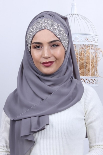 شال بتصميم حجر بونيه رمادي - Hijab