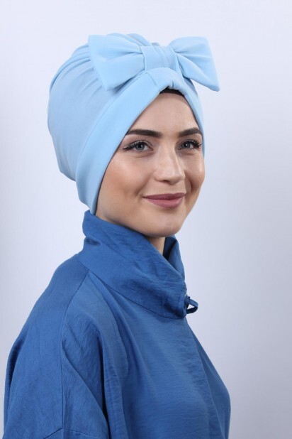 Double-Sided Bonnet Baby Blue with Bow