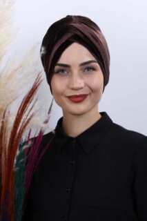 بونيه 3 خطوط مخملية بني - Hijab