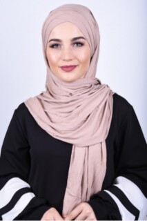 شال قطن ممشط بثلاثة خطوط بيج - Hijab