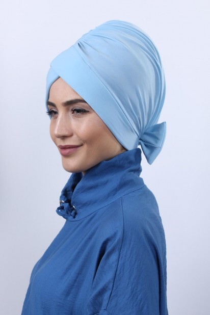 Double-Sided Bonnet Baby Blue with Bow