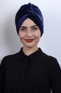 Velvet 3-Stripes Bonnet Navy Blue - 100283009 - Hijab