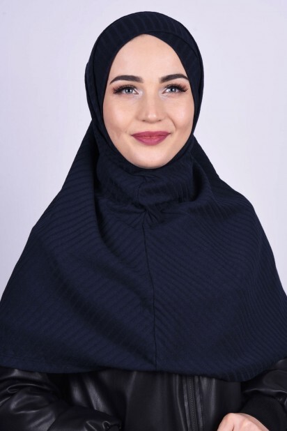 Cross Bonnet Knitwear Hijab Navy Blue - 100285228 - Hijab