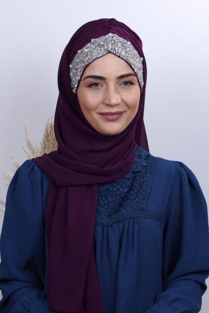 Stone Design Bonnet Châle Prune - Hijab