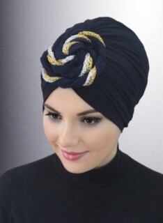 قبعة دونات جاهزة الصنع ملونة - كحلي - Hijab