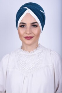 ثنائية اللون فيرا بونيه الأزرق البترولي - Hijab