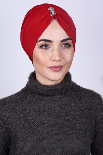 بونيه مطوي باللون الأحمر - Hijab