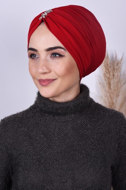 Stone Pleated Bonnet Red