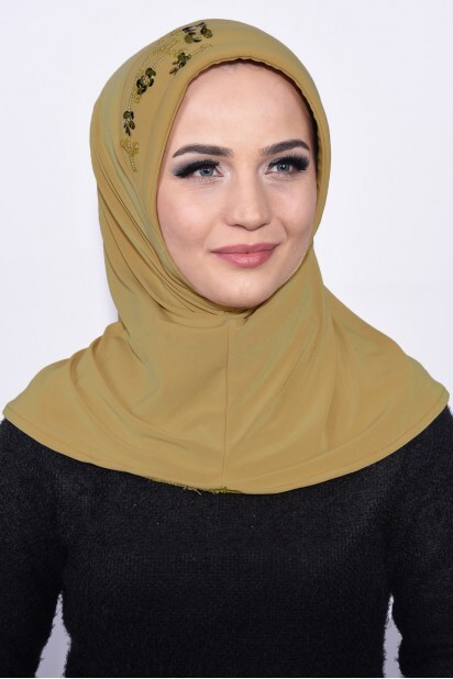 Pratique Sequin Hijab Jaune Moutarde - Hijab