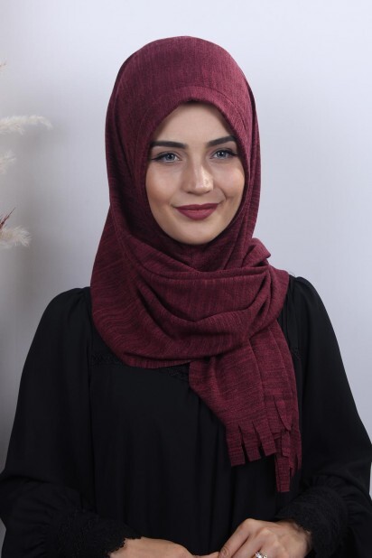 Knitwear Practical Hijab Shawl Claret Red - 100282925 - Hijab