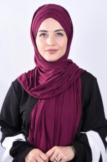 شال قطن ممشط 3 مقلم بلون الكرز - Hijab