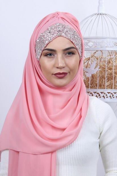 تصميم الحجر بونيه شال السلمون - Hijab