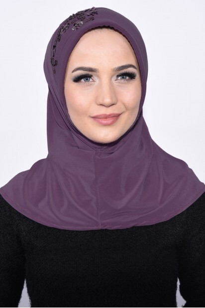 Pratique Sequin Hijab Rose Séchée Foncé - Hijab